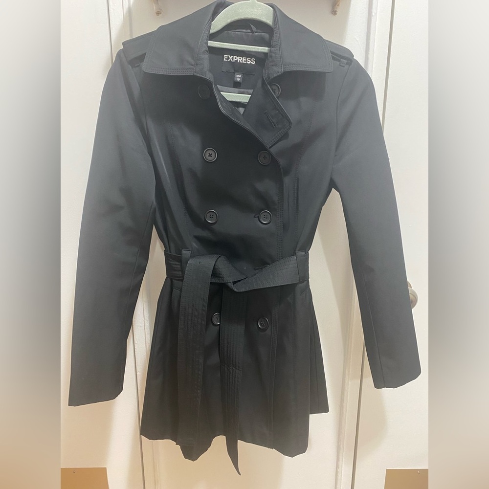 EXPRESS BLACK DOUBLE BREASTED BELTED TRENCH COAT  SZ  XS